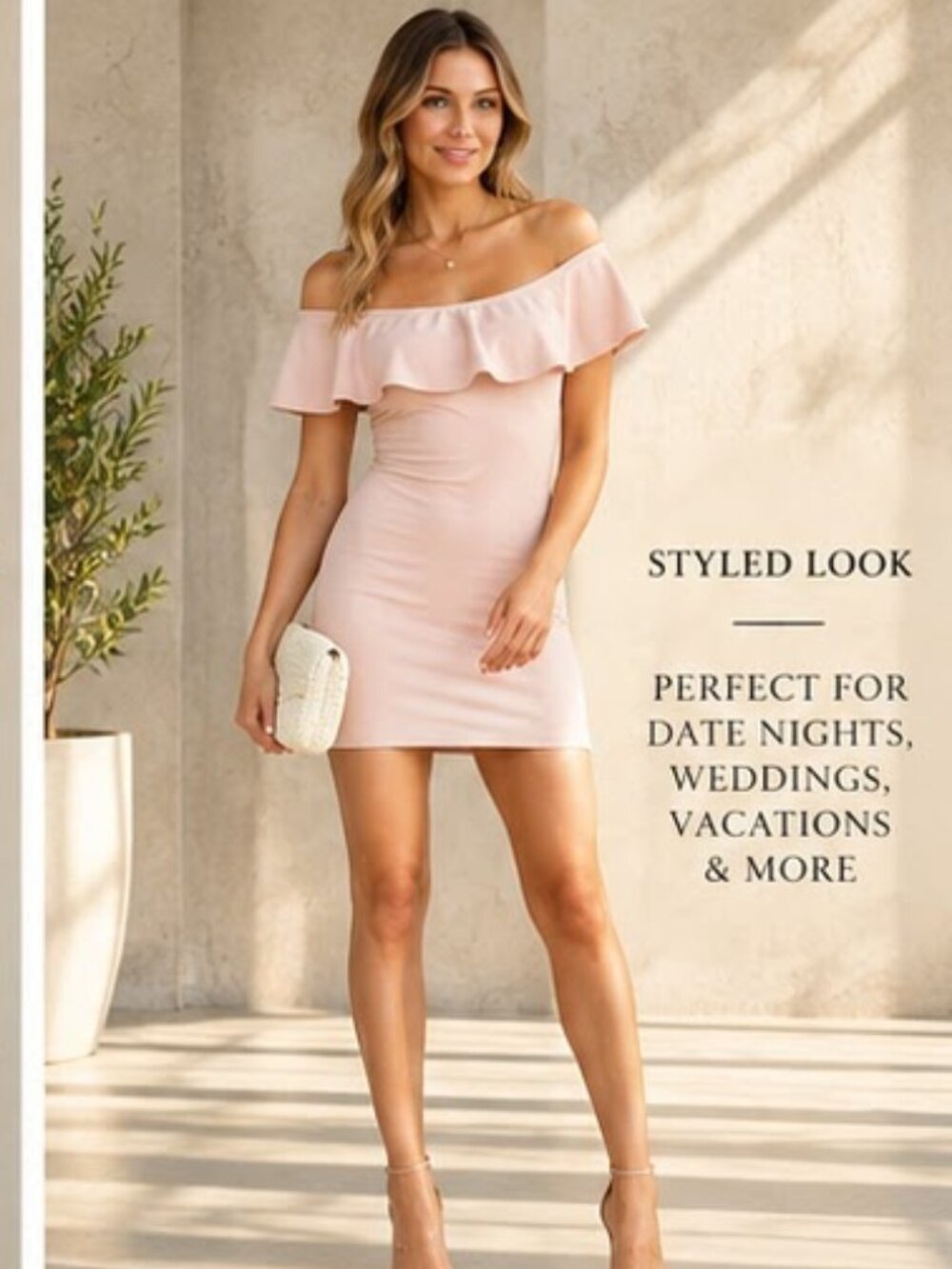 GUESS Los Angeles Blush Pink Off Shoulder Ruffle Bodycon Mini Dress Size S